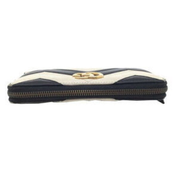 Gucci GG Marmont Zip Around Long Wallet Black White Leather - Picture 6 of 9